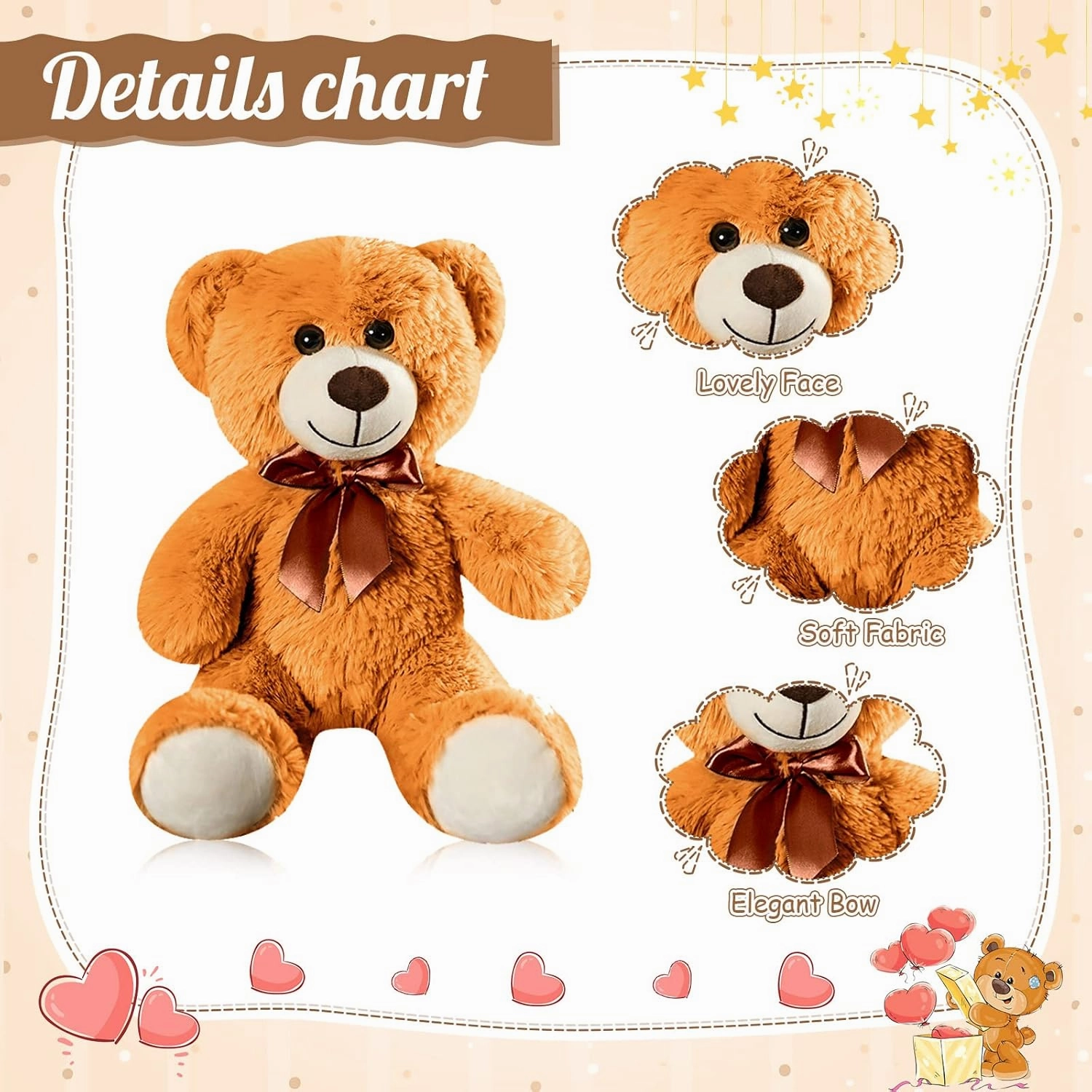 Skylety 10 Pcs Bears Bulk 10-14 Inches Stuffed Animal Plush Toys Birthday Party Favors(Elegant Color)