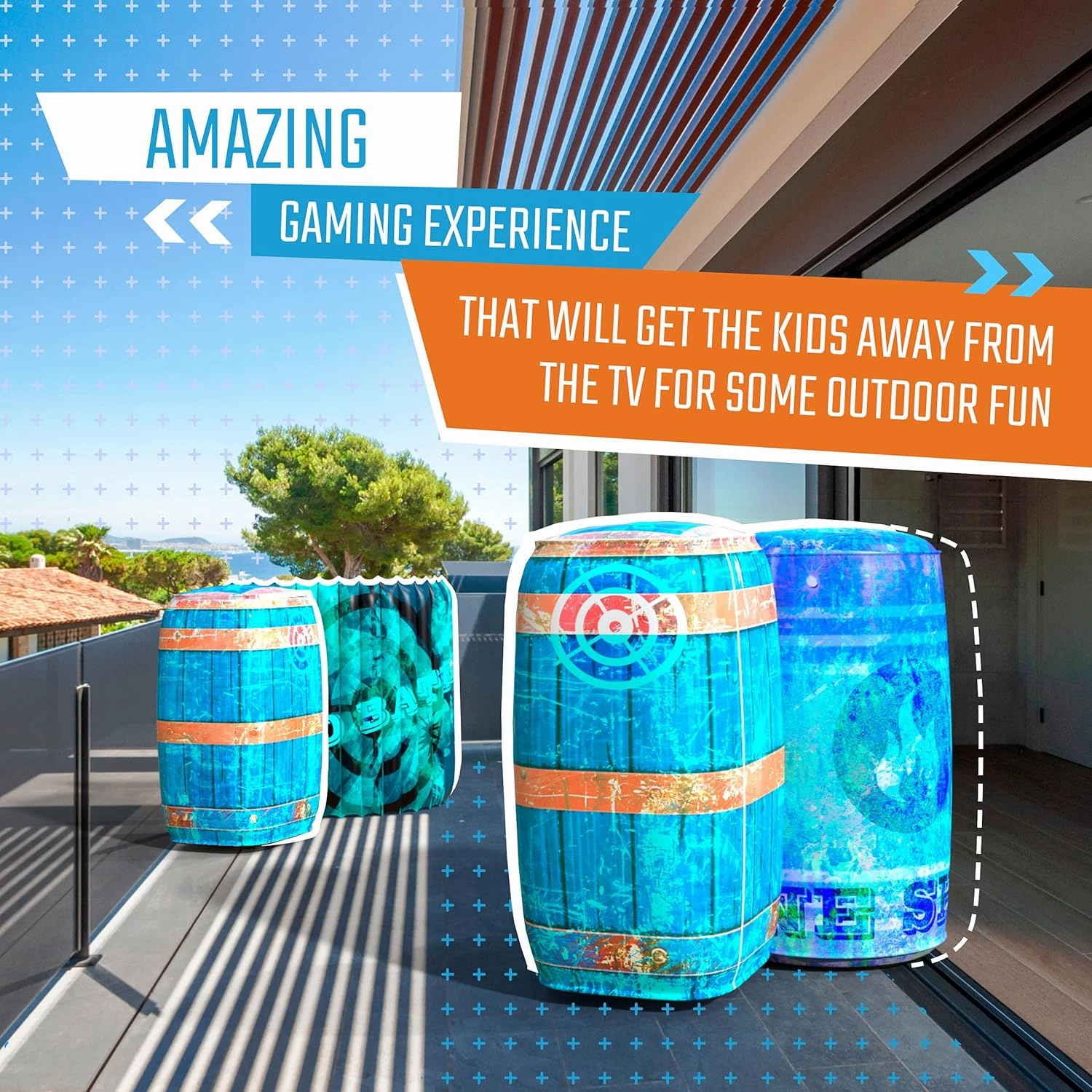 Skywin Inflatable Battle Bunkers - 4 Pieces Combat Obstacles Set for Play and Laser Tag (Blue)