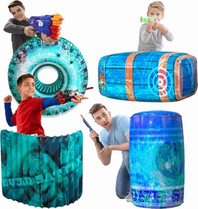 Skywin Inflatable Battle Bunkers - 4 Pieces Combat Obstacles Set for Play and Laser Tag (Blue)