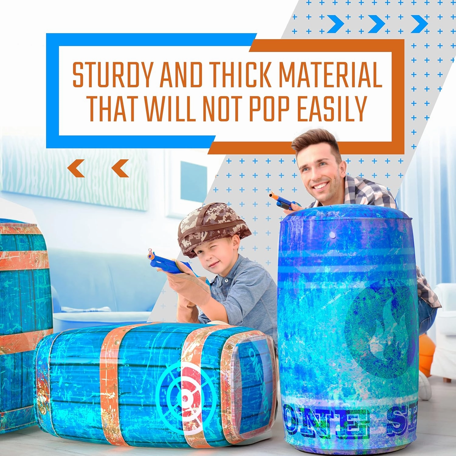 Skywin Inflatable Battle Bunkers - 4 Pieces Combat Obstacles Set for Play and Laser Tag (Blue)