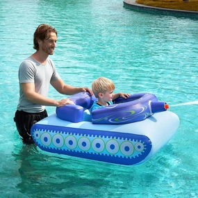 SLOOSH Inflatable Tank Pool Floats Kids, Pool Floaties Swimming Tank with Water Gun, Water Fight Toys, Inflatable Battle Fun for Summer