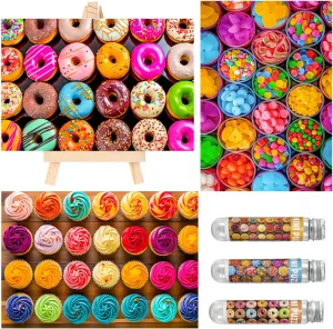 Small Jigsaw Puzzles for Adults 150 Pieces Vintage Candy Cupcake Donut Mini Jigsaw Puzzles Challenging Mini Puzzles Tiny Jigsaw Puzzles 6 x 4 Inches, 3 Pcs,Mini Easel Included