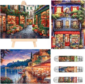 Small Jigsaw Puzzles for Adults 150 Pieces Vintage Streetscape Mini Jigsaw Puzzles Oil Painting Challenging Mini Puzzles Tiny Jigsaw Puzzles 6 x 4 Inches, 3 Pcs,Mini Easel Included