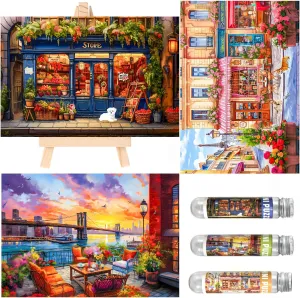 Small Jigsaw Puzzles for Adults 150 Pieces Vintage Streetscape Oil Painting Mini Jigsaw Puzzles Challenging Mini Puzzles Tiny Jigsaw Puzzles 6 x 4 Inches, 3 Pcs,Mini Easel Included