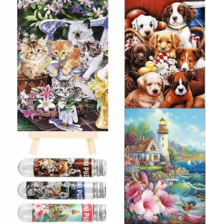 Small Jigsaw Puzzles for Adults Challenging Puzzle Small Puzzles Mini Jigsaw Puzzles for Adults 150 Pieces Park Cat Puppy Light House 6 x 4 Inches, 3 Pack,Mini Easel Included