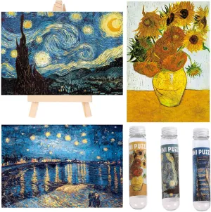 Small Jigsaw Puzzles for Adults Challenging Puzzle Small Puzzles Mini Jigsaw Puzzles for Adults 150 Pieces Starry Night Rhone River Sunflower 6 x 4 Inches,3 Pack,Mini Easel Included