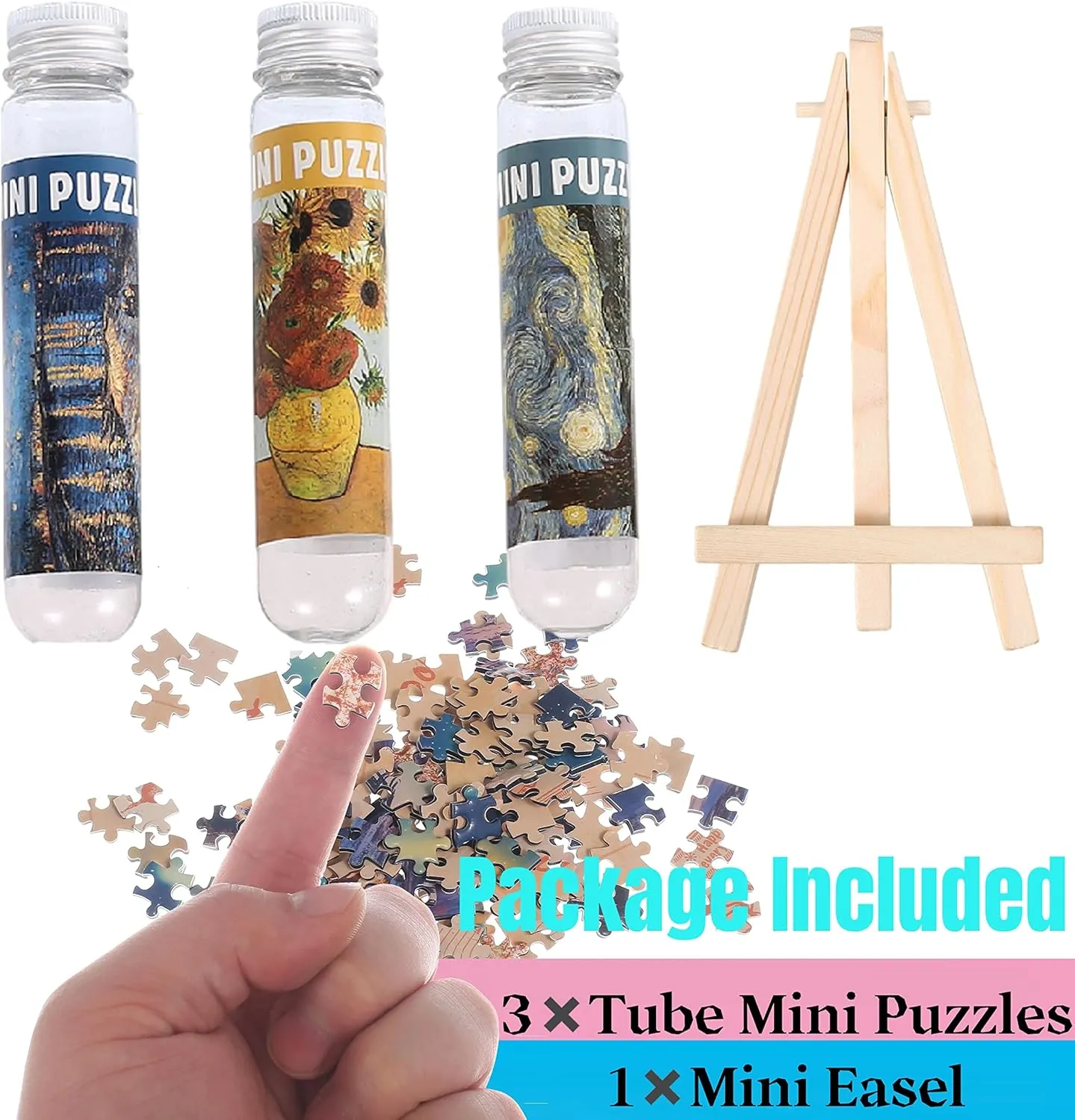 Small Jigsaw Puzzles for Adults Challenging Puzzle Small Puzzles Mini Jigsaw Puzzles for Adults 150 Pieces Starry Night Rhone River Sunflower 6 x 4 Inches,3 Pack,Mini Easel Included
