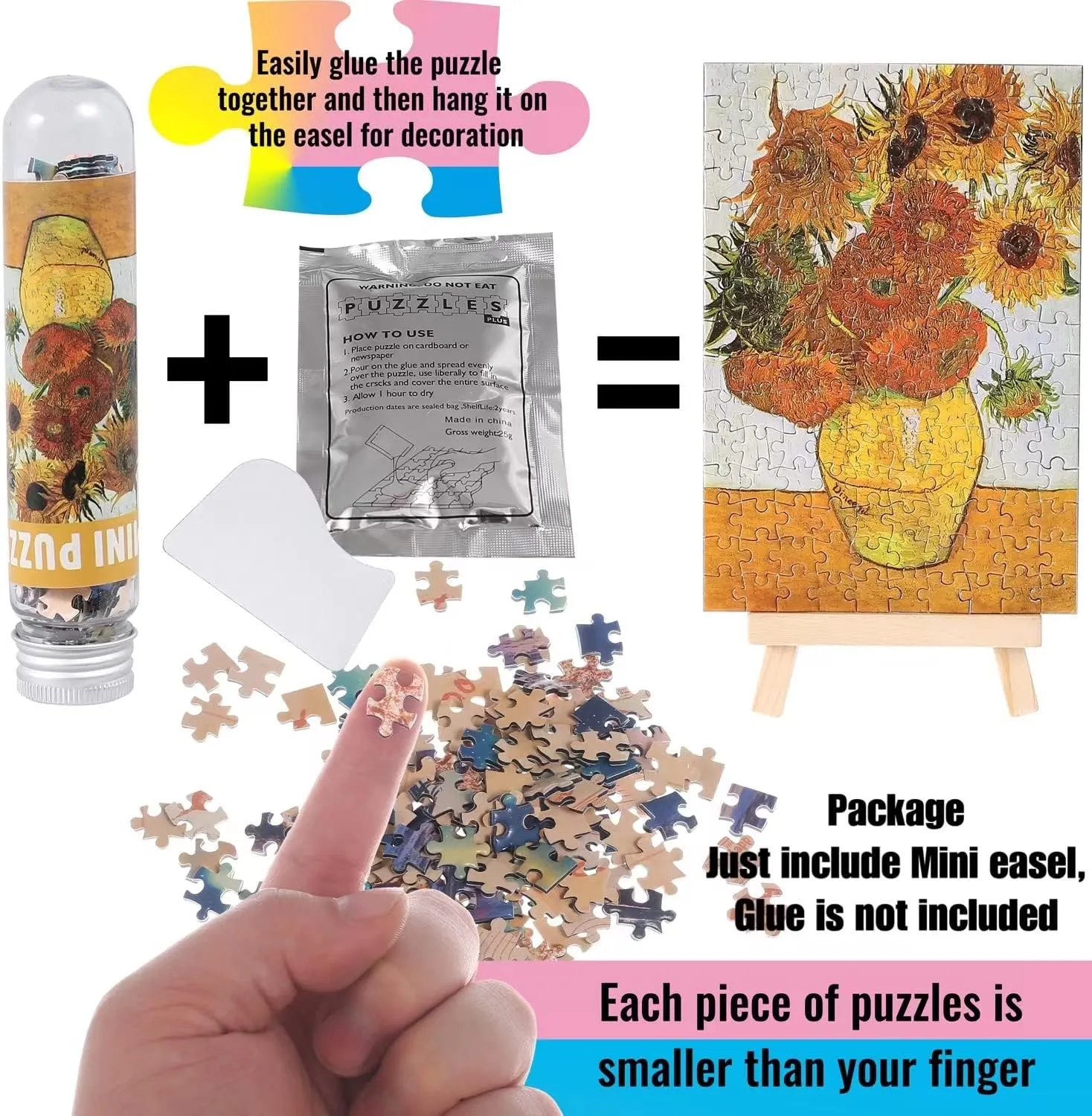 Small Jigsaw Puzzles for Adults Challenging Puzzle Small Puzzles Mini Jigsaw Puzzles for Adults 150 Pieces Starry Night Rhone River Sunflower 6 x 4 Inches,3 Pack,Mini Easel Included