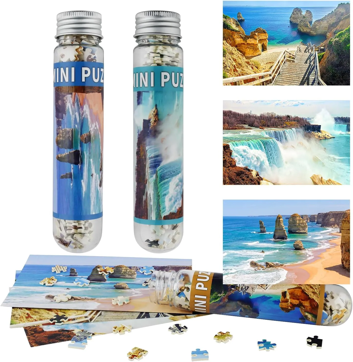 Small Jigsaw Puzzles for Adults Mini Puzzles 150 Pieces Micro Piece Small Puzzles Challenging Difficult Travel Puzzle Games Toys Gifts Beach Waterfall Puzzle 3 Packs 6 x 4 inch