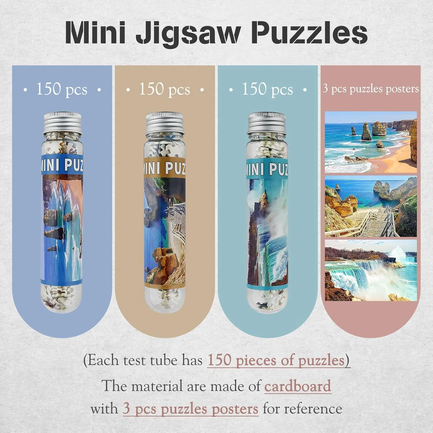 Small Jigsaw Puzzles for Adults Mini Puzzles 150 Pieces Micro Piece Small Puzzles Challenging Difficult Travel Puzzle Games Toys Gifts Beach Waterfall Puzzle 3 Packs 6 x 4 inch