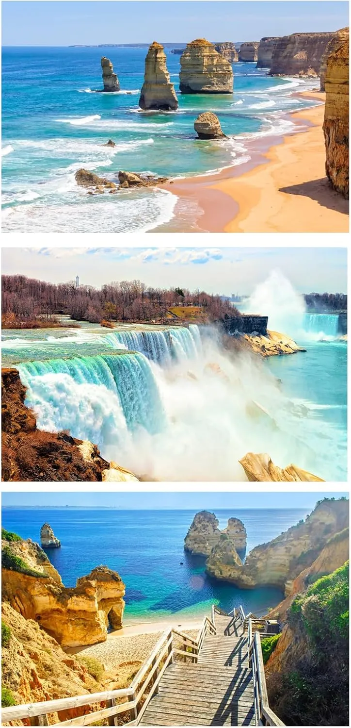 Small Jigsaw Puzzles for Adults Mini Puzzles 150 Pieces Micro Piece Small Puzzles Challenging Difficult Travel Puzzle Games Toys Gifts Beach Waterfall Puzzle 3 Packs 6 x 4 inch