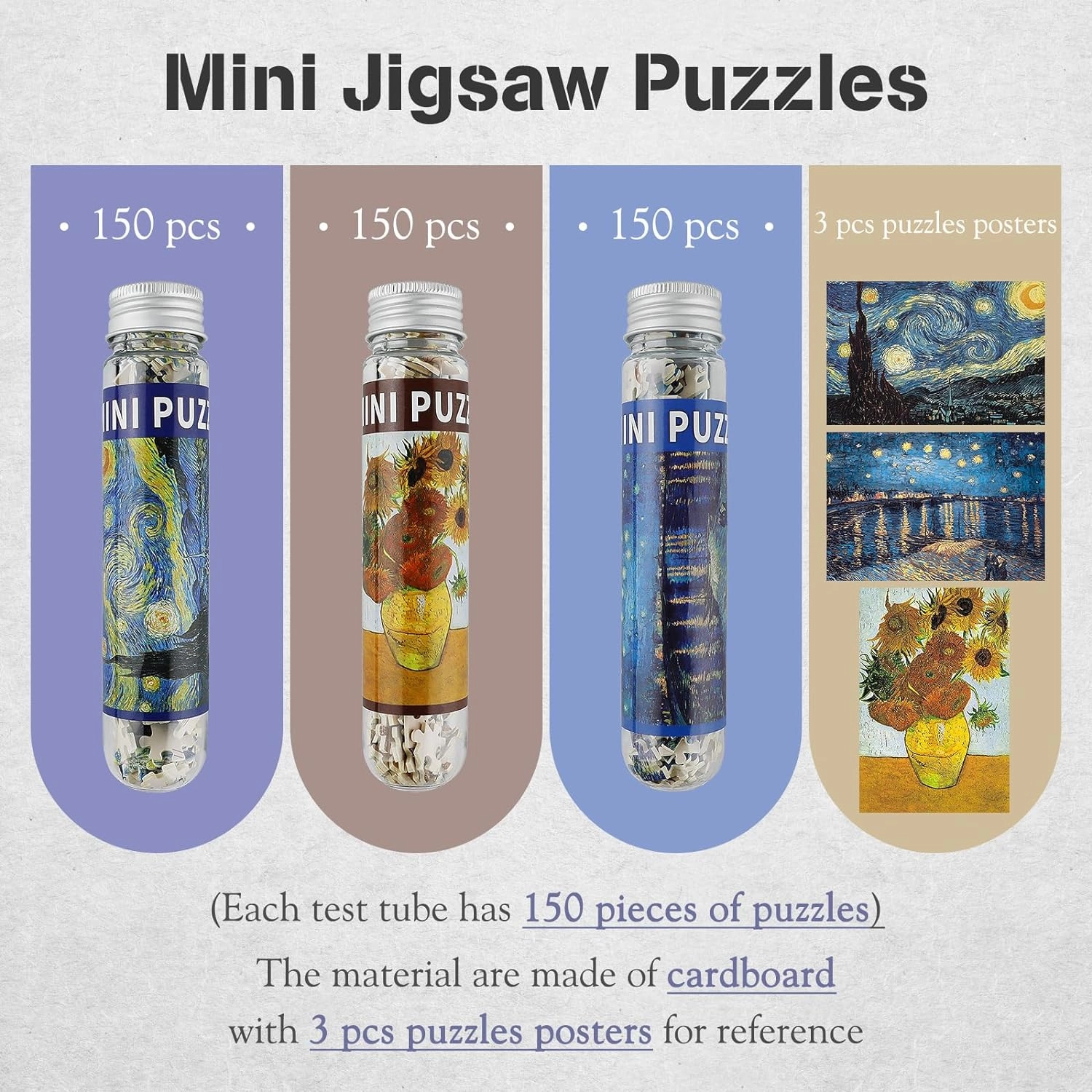 Small Jigsaw Puzzles for Adults Mini Puzzle 150 Pieces Small Puzzles Micro Piece Puzzles Challenging Difficult Travel Starry Night Rhone River Sunflower Puzzle 6 x 4 inches, 3 Pack