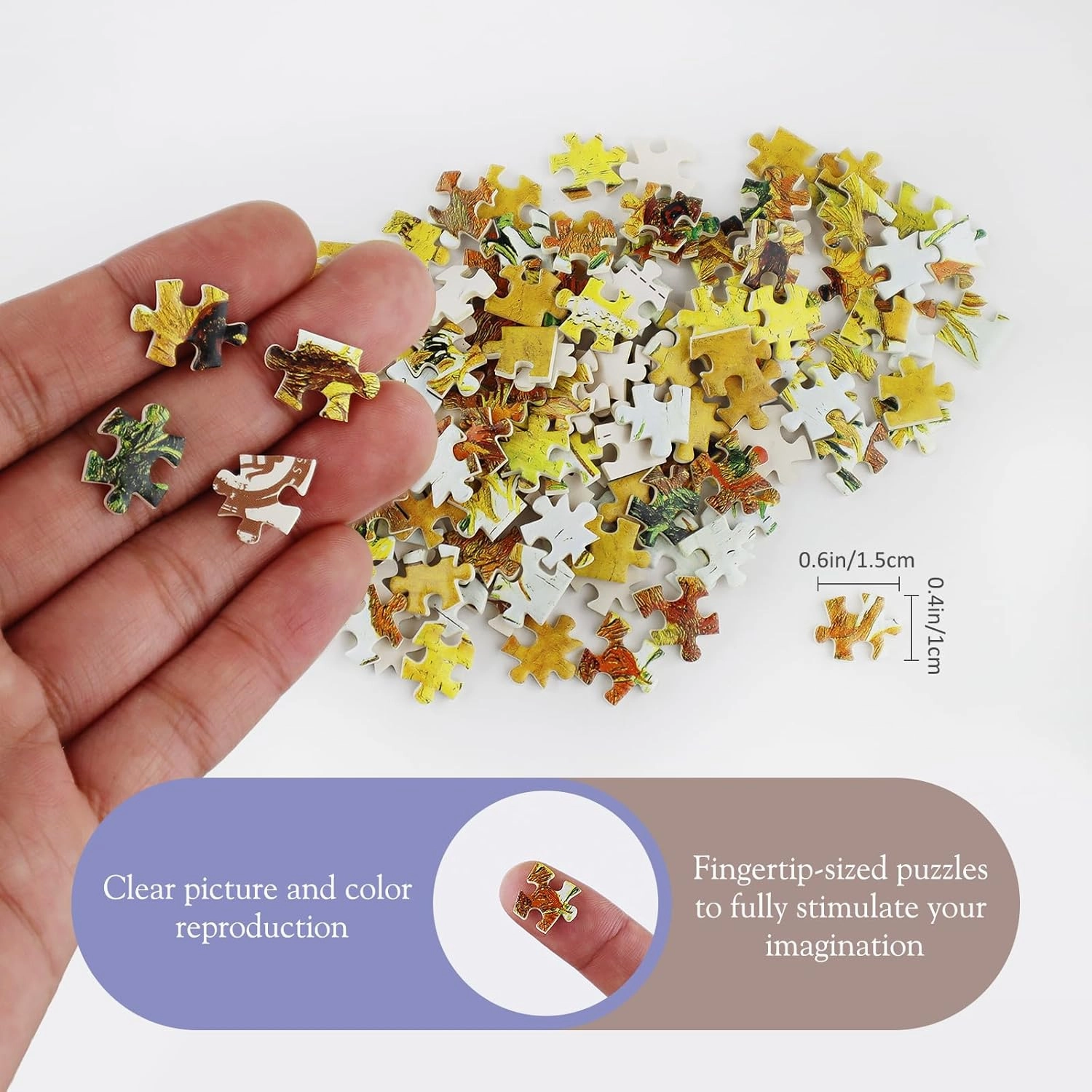 Small Jigsaw Puzzles for Adults Mini Puzzle 150 Pieces Small Puzzles Micro Piece Puzzles Challenging Difficult Travel Starry Night Rhone River Sunflower Puzzle 6 x 4 inches, 3 Pack