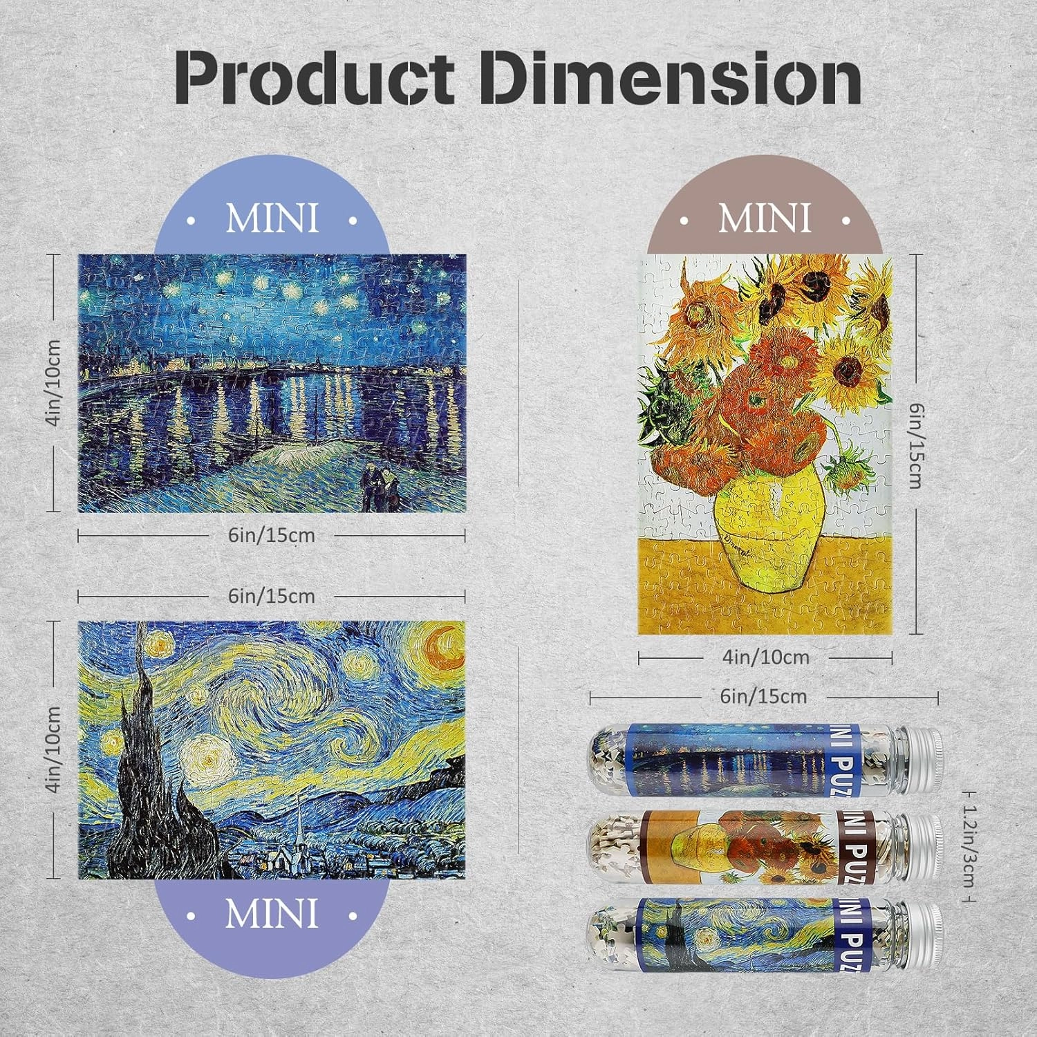Small Jigsaw Puzzles for Adults Mini Puzzle 150 Pieces Small Puzzles Micro Piece Puzzles Challenging Difficult Travel Starry Night Rhone River Sunflower Puzzle 6 x 4 inches, 3 Pack