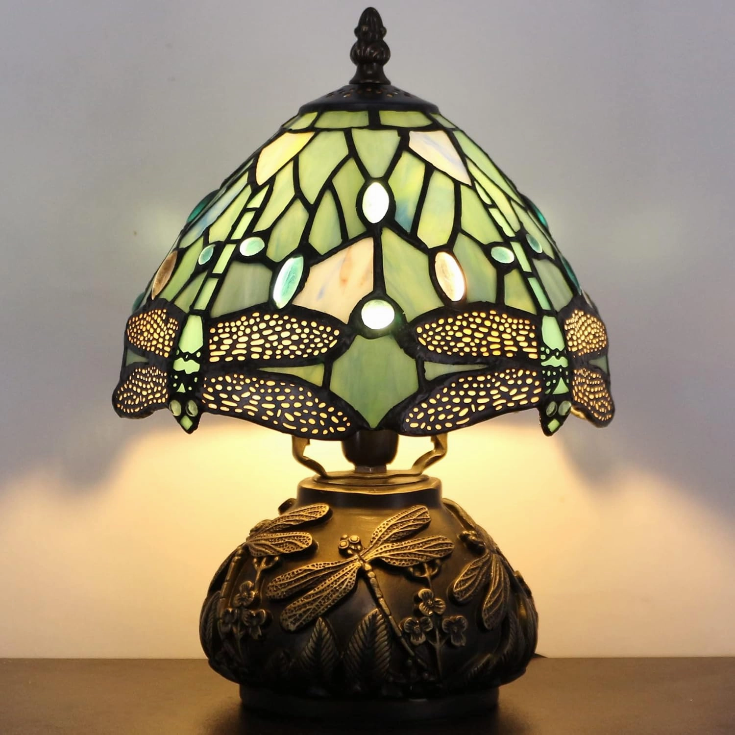 Small Tiffany Lamp Mini Stained Glass Table Lamp Sea Blue Dragonfly Style Mushroom Desk Light Memory Sympathy Lamp 8X11 Inch