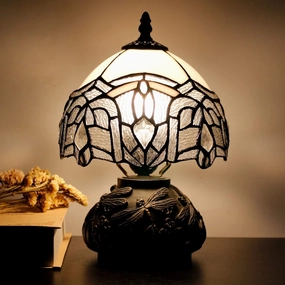 Small Tiffany Lamp Mini Stained Glass Table Lamp White Bending Style Mushroom Desk Light Memory Sympathy Lamp 8X11 Inch