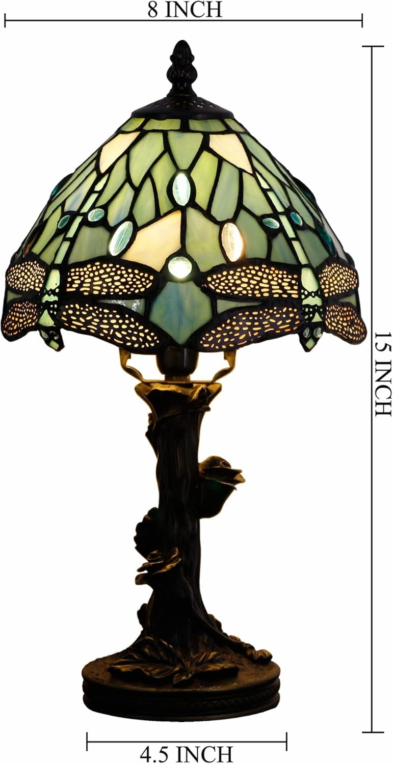 Small Tiffany Lamp Stained Glass Sea Blue Dragonfly Style Bedside Desk Light Mini Accent Memory Lamp 8X15 Inch