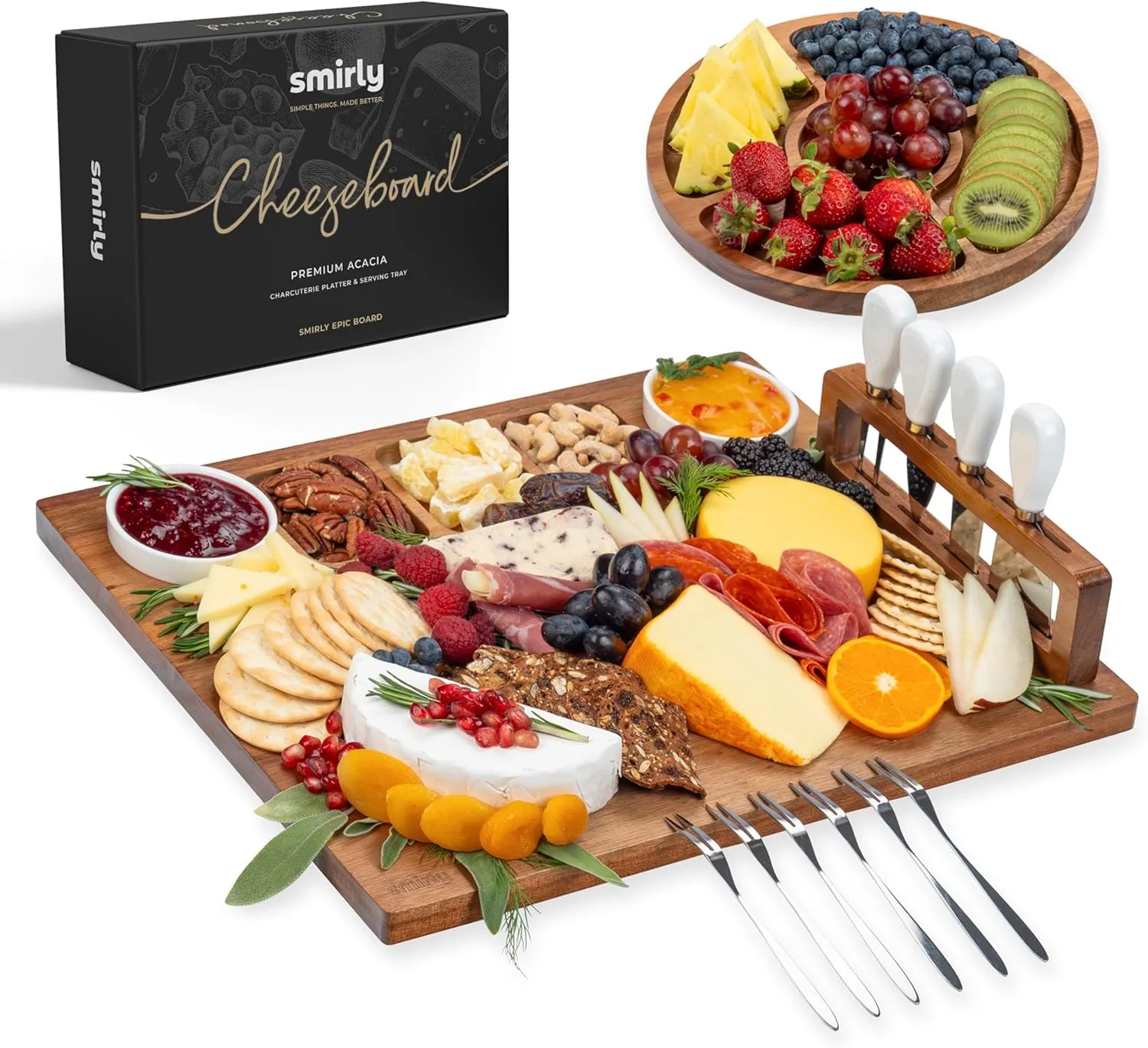 SMIRLY Charcuterie Boards Set - Large Bamboo Cheese Board set - House Warming Gifts New Home, Wedding Gift for Couple, Bridal Shower Gift, Birthday Gifts for Women
