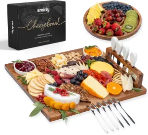SMIRLY Charcuterie Boards Set - Large Bamboo Cheese Board set - House Warming Gifts New Home, Wedding Gift for Couple, Bridal Shower Gift, Birthday Gifts for Women
