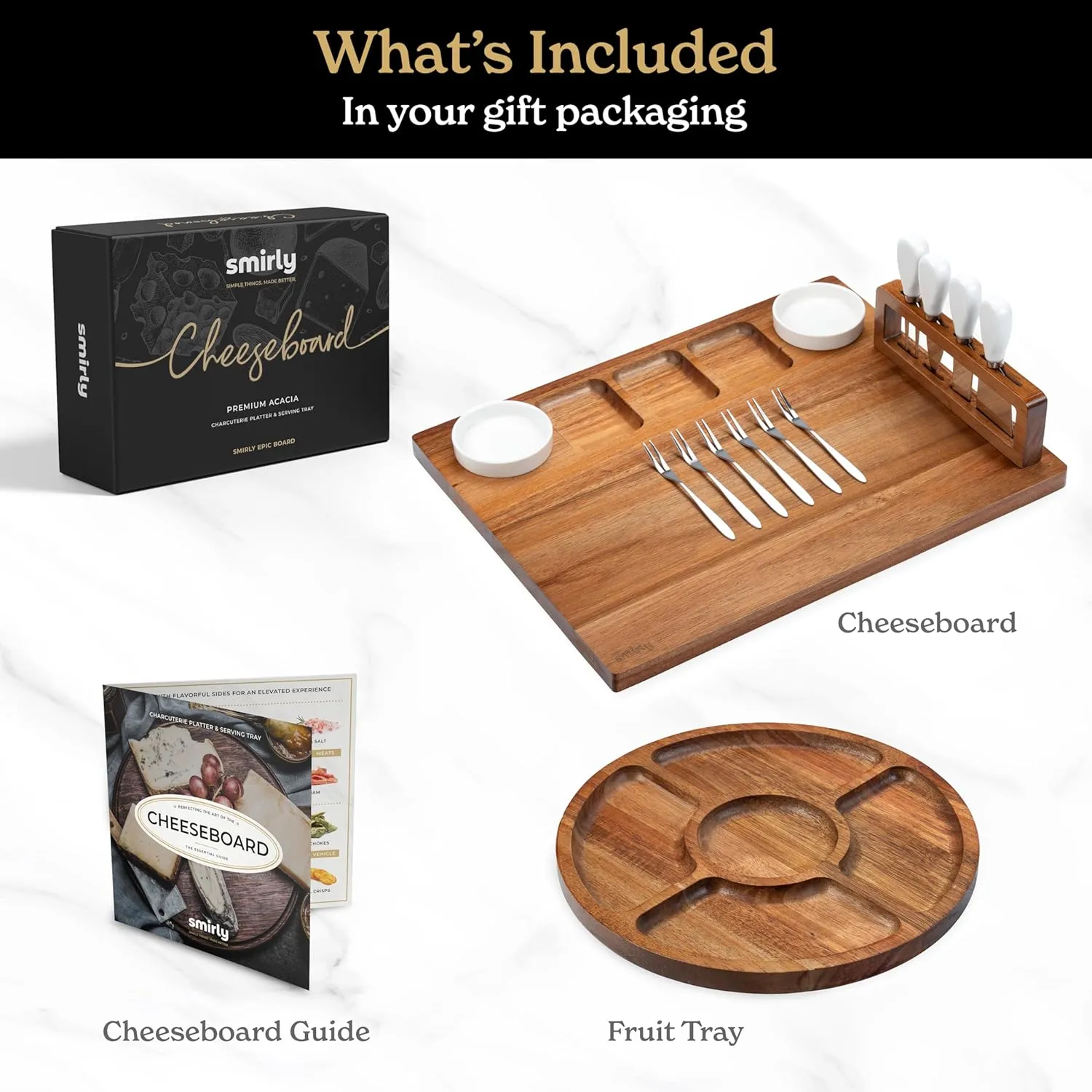 SMIRLY Charcuterie Boards Set - Large Bamboo Cheese Board set - House Warming Gifts New Home, Wedding Gift for Couple, Bridal Shower Gift, Birthday Gifts for Women