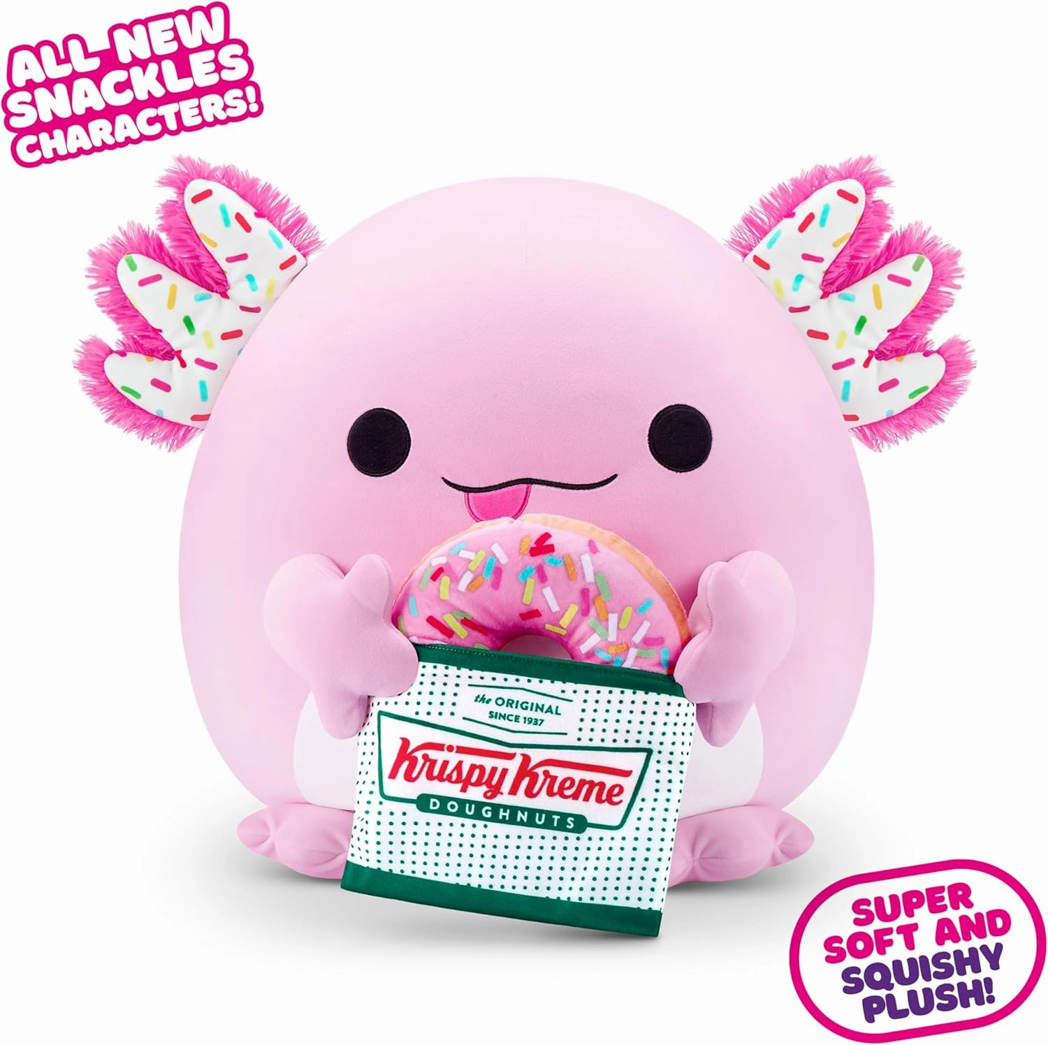 Snackles Series 2 Axolotl & Krispy Kreme 14 Inch Plush by ZURU, Ultra Soft Plush, Collectible Plush with Real Licensed Brands, Stuffed Animal, Giftable