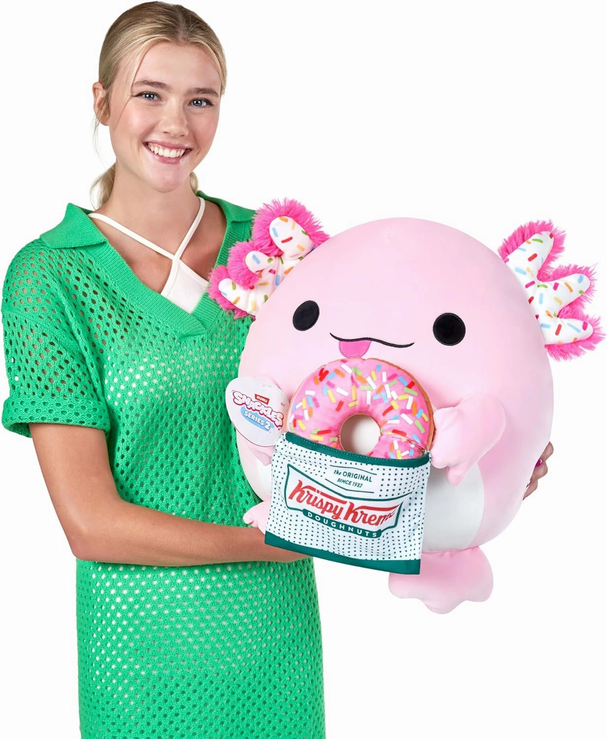 Snackles Series 2 Axolotl & Krispy Kreme 14 Inch Plush by ZURU, Ultra Soft Plush, Collectible Plush with Real Licensed Brands, Stuffed Animal, Giftable