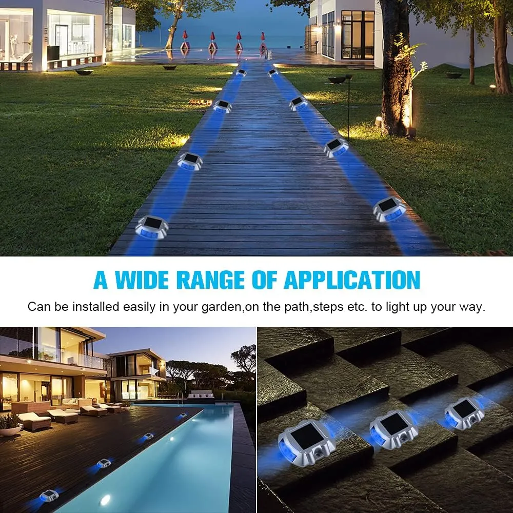 Solar Deck / Dock Lights, VOLISUN 12-Pack Led Wireless IP67 Waterproof Outdoor Warning Step Lights for Driveway Sidewalk Garden Pathway Yard (Blue)