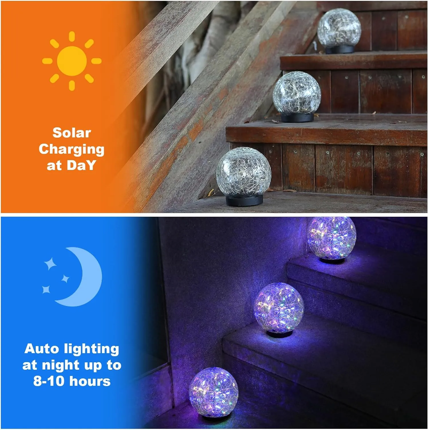 Solar Globe Lights Outdoor Waterproof-Solar Balls-Solar Garden Lights-Solar Orbs for Outside 4 Pack Cracked Glass Ball for Lawn Patio Yard Backyard Decorations, DS-XBQ-1-1-1