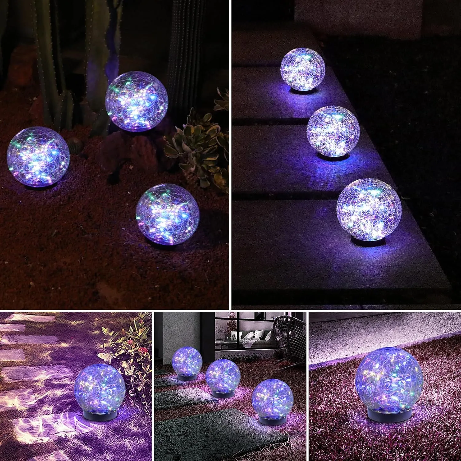Solar Globe Lights Outdoor Waterproof-Solar Balls-Solar Garden Lights-Solar Orbs for Outside 4 Pack Cracked Glass Ball for Lawn Patio Yard Backyard Decorations, DS-XBQ-1-1-1