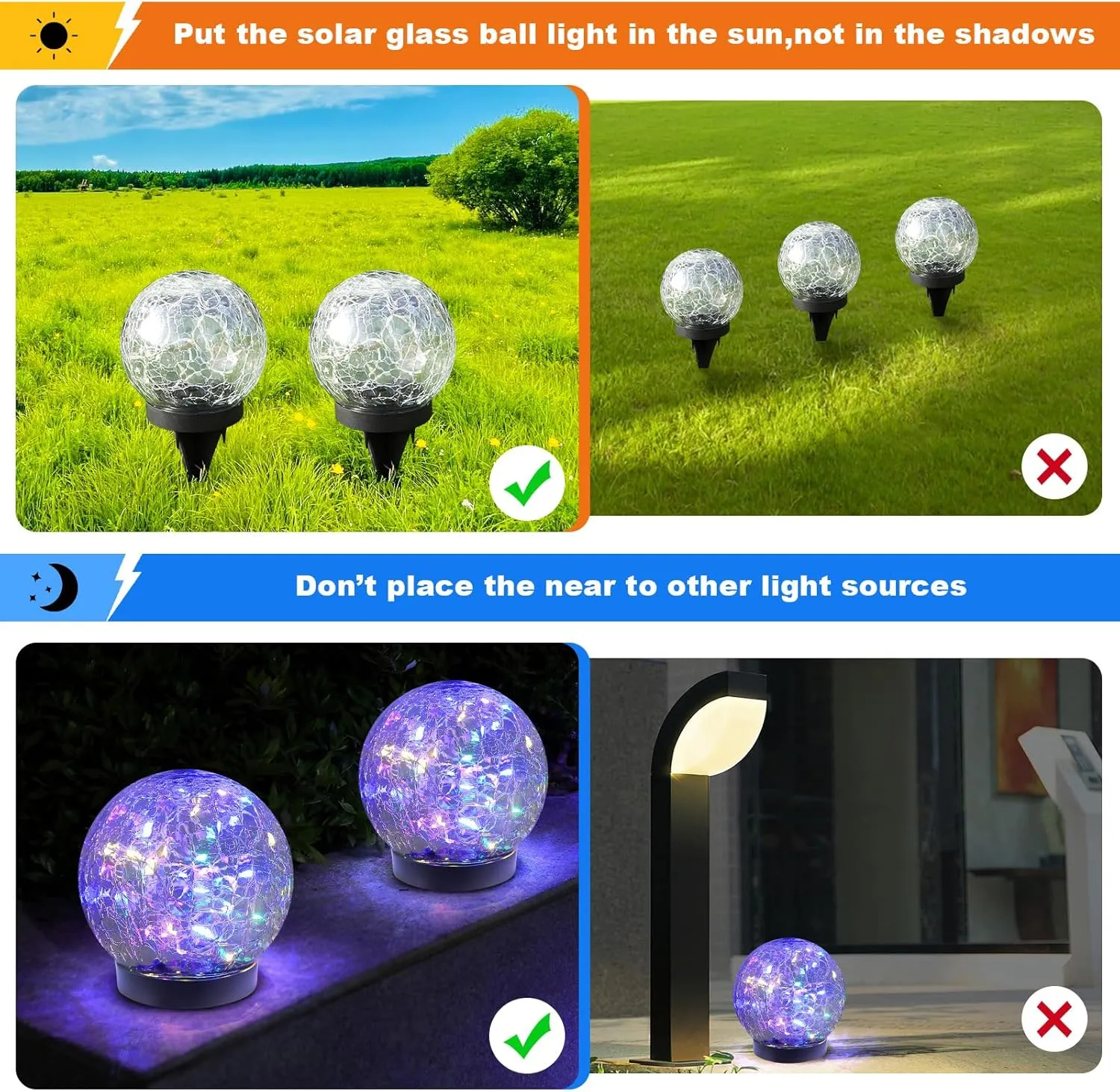 Solar Globe Lights Outdoor Waterproof-Solar Balls-Solar Garden Lights-Solar Orbs for Outside 4 Pack Cracked Glass Ball for Lawn Patio Yard Backyard Decorations, DS-XBQ-1-1-1