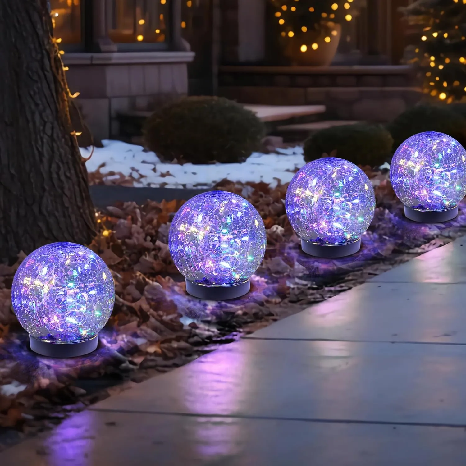 Solar Globe Lights Outdoor Waterproof-Solar Balls-Solar Garden Lights-Solar Orbs for Outside 4 Pack Cracked Glass Ball for Lawn Patio Yard Backyard Decorations, DS-XBQ-1-1-1