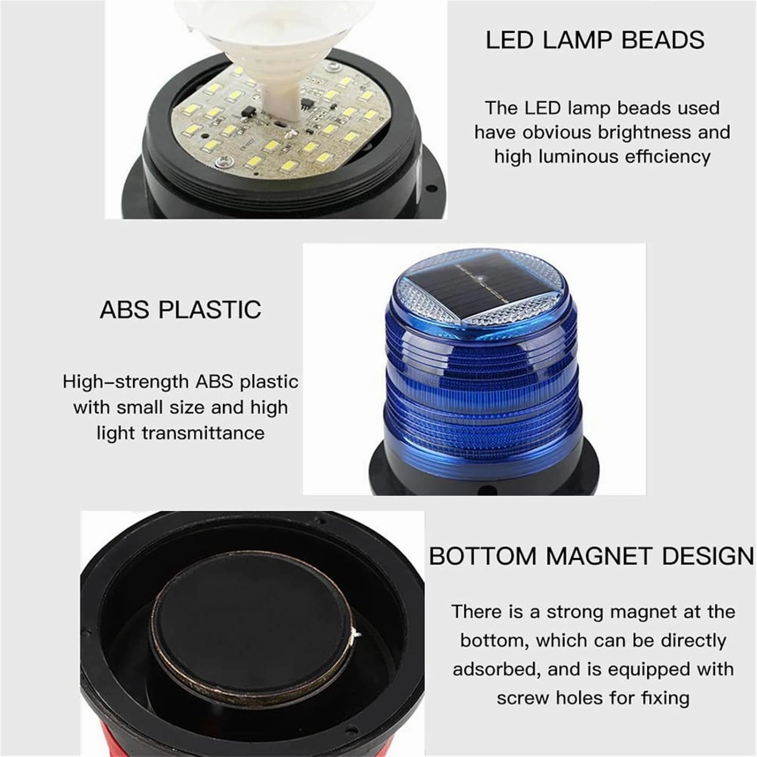 Solar Strobe Warning Light, Safety Flashing Light with Strong Magnetic Base, Waterproof Marine Warning Light for Traffic, Factory, Boat Navigation,White