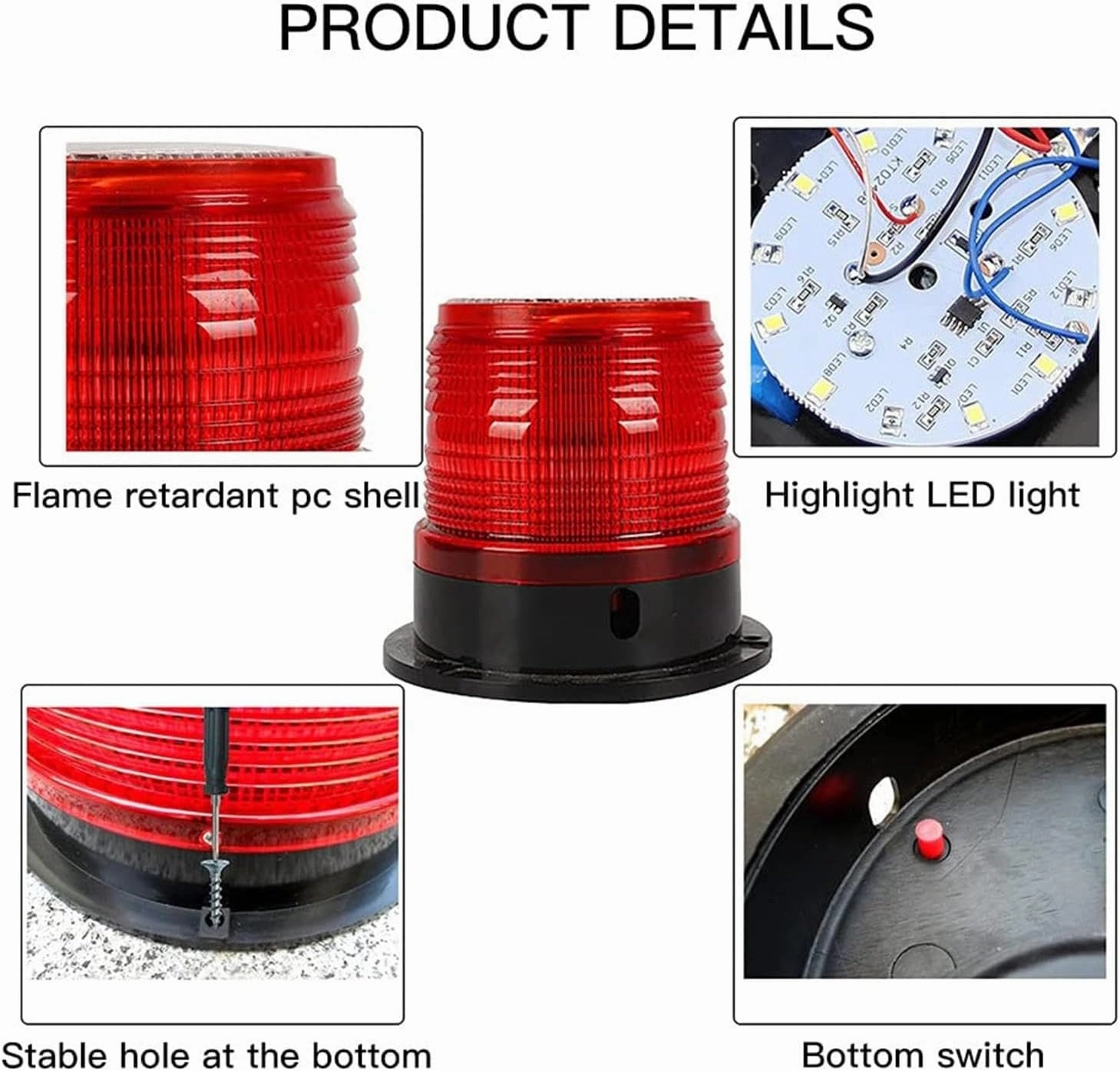 Solar Strobe Warning Light, Safety Flashing Light with Strong Magnetic Base, Waterproof Marine Warning Light for Traffic, Factory, Boat Navigation,White