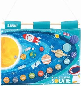 Solar System Panel - Learn and Explore the Universe - From 5 Years Old - 21 Removable Elements, 1 Educational Sheet - Glow in the Dark Embroidery - Storage Pocket - 40 x 30 x 1 cm