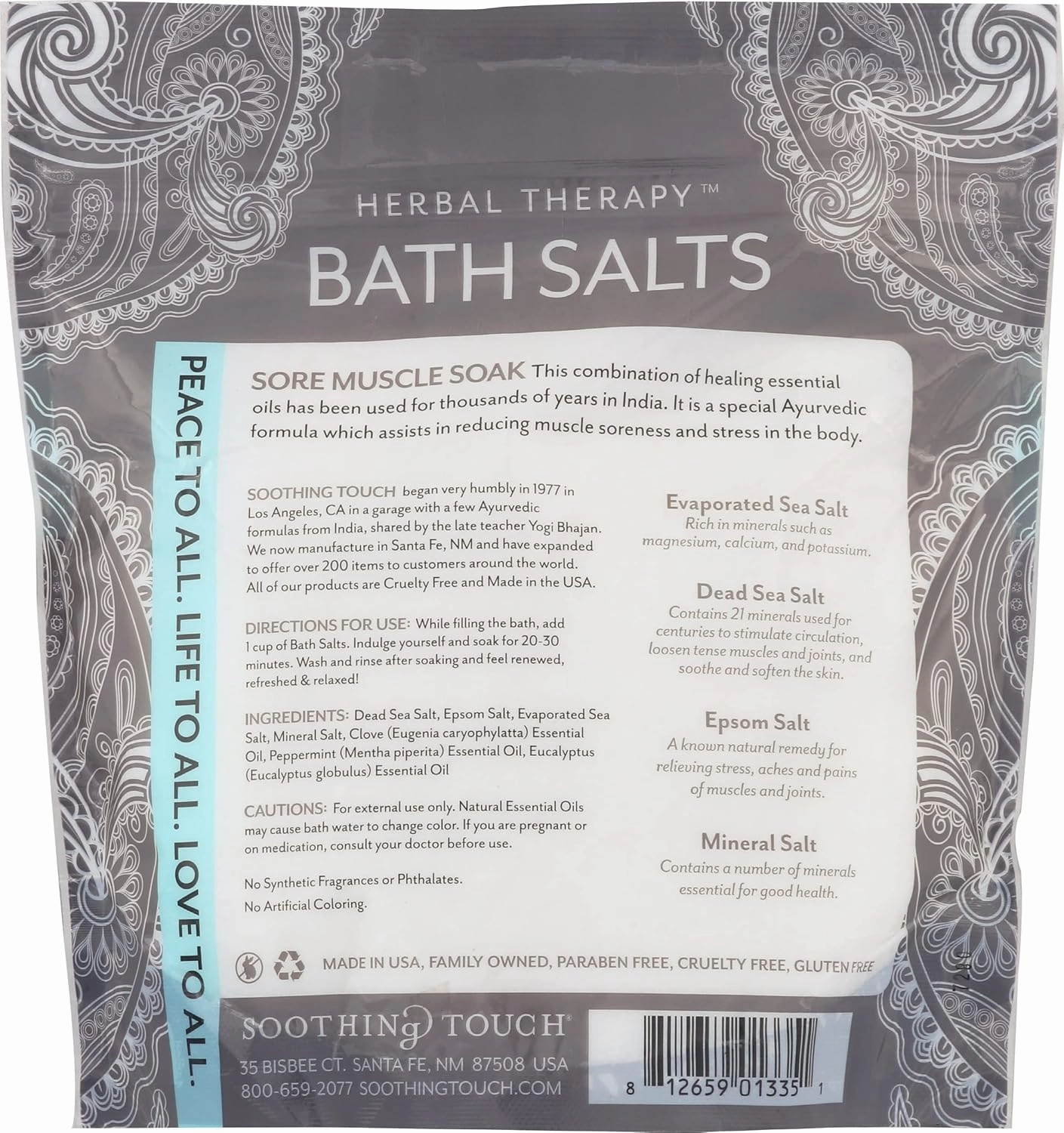 Soothing Touch Tension Relief Sore Muscle Soak Bath Salts Eucalyptus Clove & Peppermint, 32 Oz