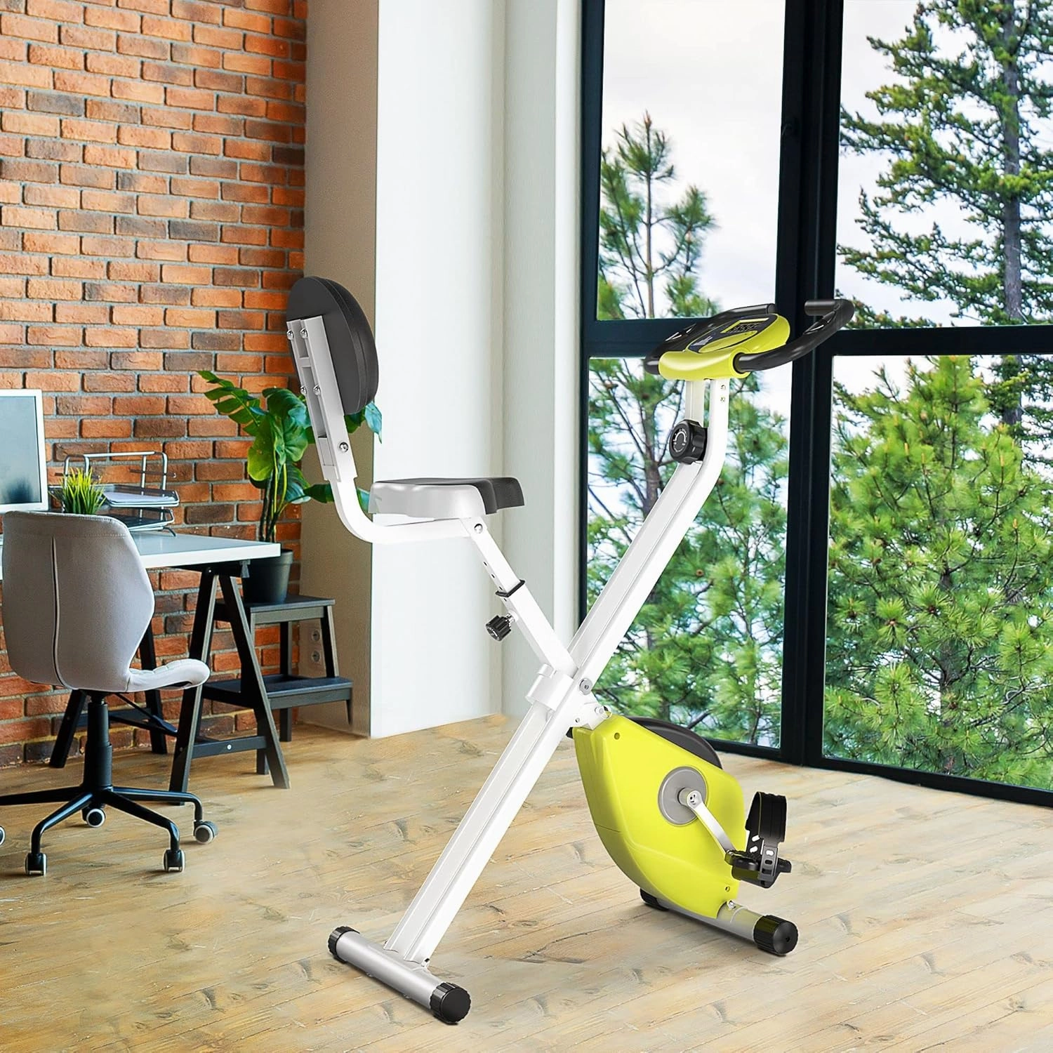 Soozier Foldable Upright Training Exercise Bike Indoor Stationary X Bike with 8 Levels of Magnetic Resistance for Aerobic Exercise