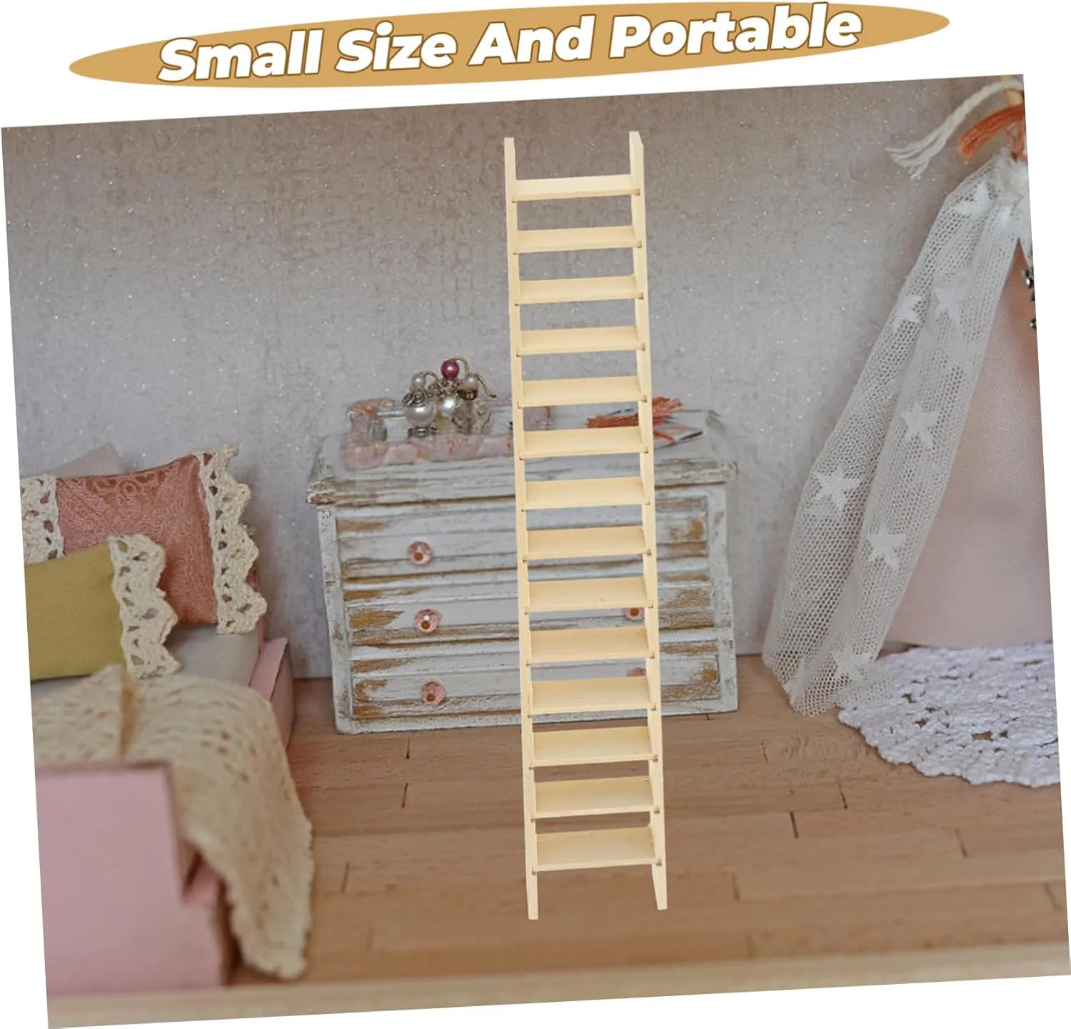 Sosoport 2pcs Miniature Wooden Ladder for Dollhouse Decoration Compact Garden Ornament for Role Play and Creative Scenes Natural Finish Mini House Aesthetics
