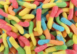 Sour Gummy Worms, Assorted Mini Sour Neon Gummy Candy, Bulk Gummi Worms by Queen City Candy Cave (2 Pound)