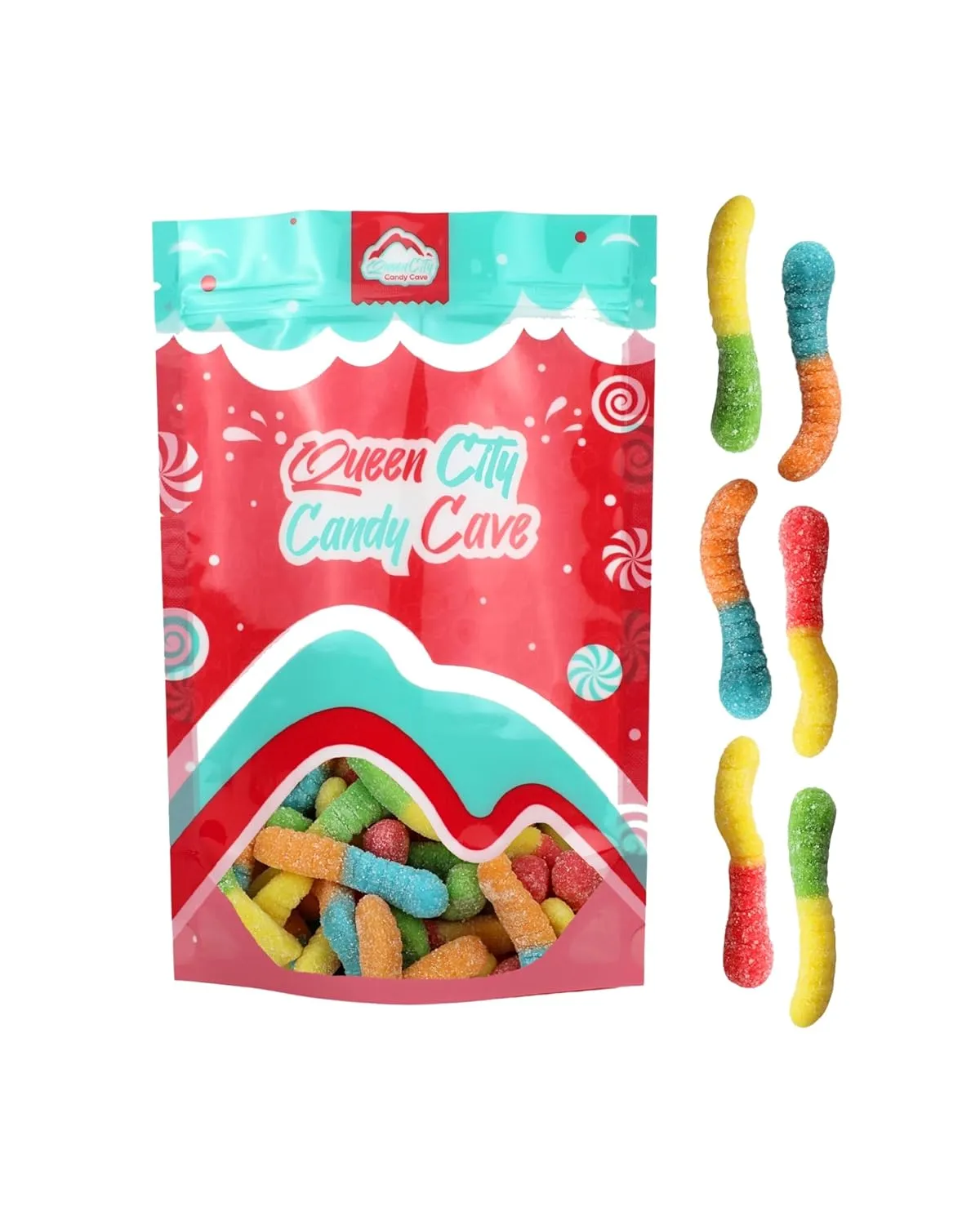 Sour Gummy Worms, Assorted Mini Sour Neon Gummy Candy, Bulk Gummi Worms by Queen City Candy Cave (2 Pound)