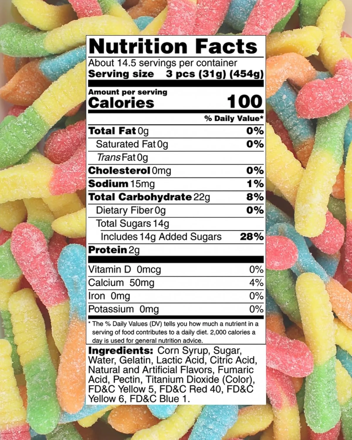 Sour Gummy Worms, Assorted Mini Sour Neon Gummy Candy, Bulk Gummi Worms by Queen City Candy Cave (2 Pound)