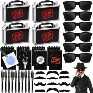 Spy Detective Party Favors Kit Birthday Supplies Top Secret Gift Box Glasses Invisible Ink Pen Mini Notebook Fake Mustaches Toy Game Escape Room Party Favors for Kids 3-5 4-8