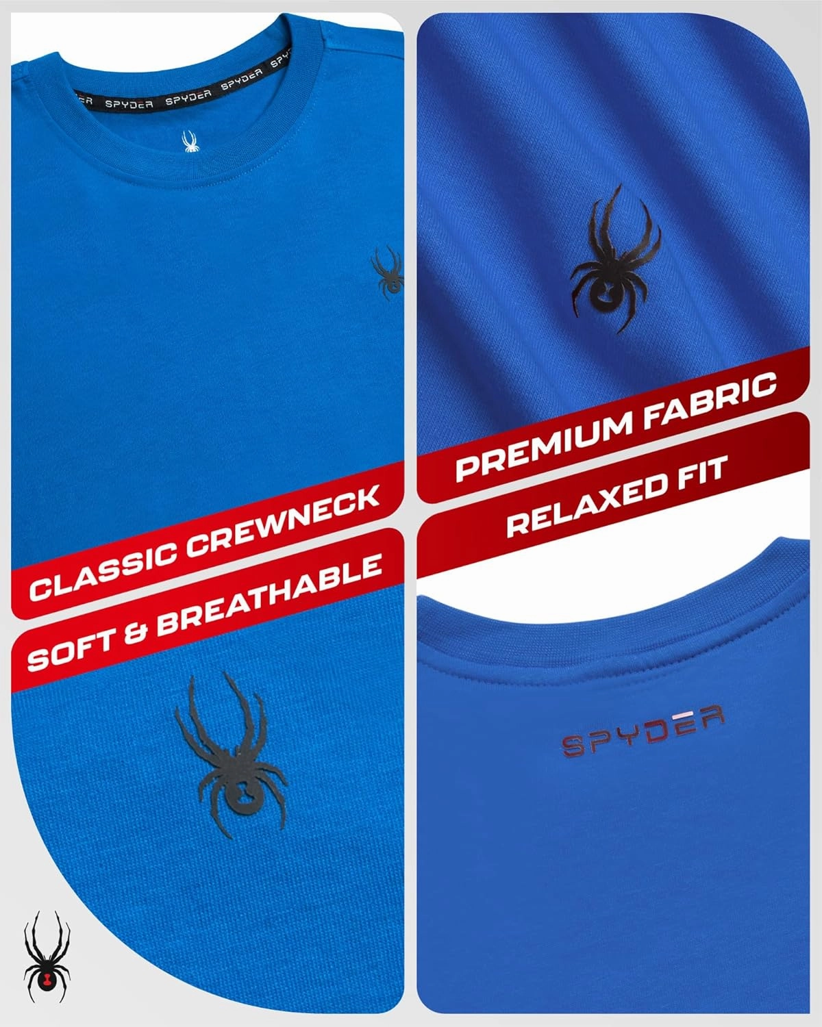 Spyder Mens T-Shirts - Soft Cotton Blend Jersey Crewneck Short Sleeve Shirts for Men, Casual Shirts for Workout & Daily Wear