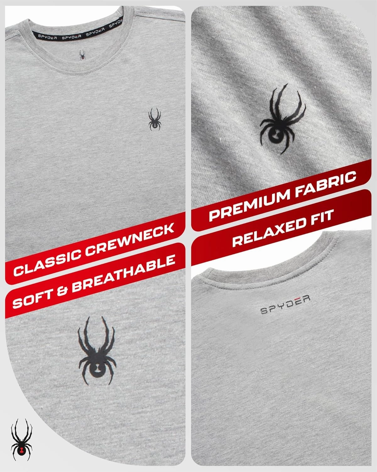 Spyder Mens T-Shirts - Soft Cotton Blend Jersey Crewneck Short Sleeve Shirts for Men, Casual Shirts for Workout & Daily Wear