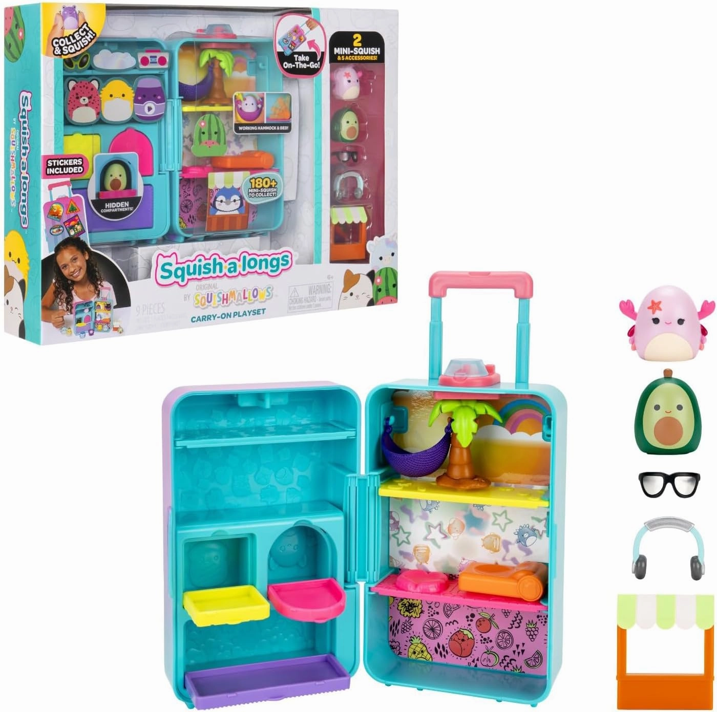 Squish-a-longs On-The-Go Luggage Playset - (2) 1” Mini-Squish, 3 Levels of Play, 3 Accessories & 2 Play Pieces - Collect, Trade, & Play - Ages 6 