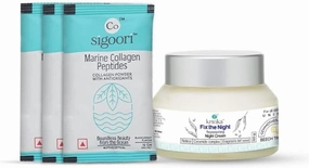 SS Anti Aging Combo of Fix The Night for All Skin Types | Unisex | Lightweight | & Marine Collagen Peptides for Optimum Hair, Skin and Nail Health.
