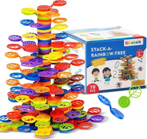 Stack-a-Rainbow-Tree Plastic Stacking Blocks 70 Piece, Balance Game Building Toys for Kids Ages 3-8, Preschool Kindergarten Educational Montessori Toys for 3 4 5 6  Year Old Boys Girls Birthday Gifts