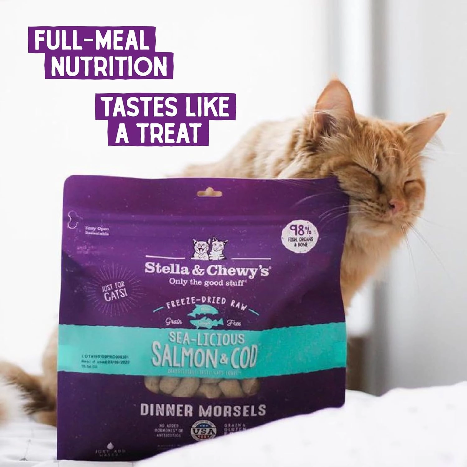 Stella & Chewy's Freeze-Dried Raw Cat Dinner Morsels - Premium Salmon & Cod Recipe with 98% Wild-Caught Fish & Organs - Natural Grain-Free Cat & Kitten Food - Made in USA - 3.5 oz