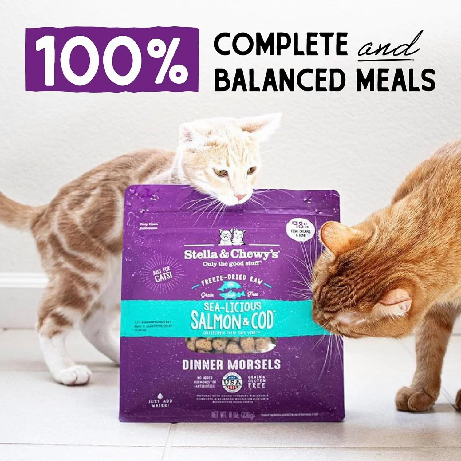 Stella & Chewy's Freeze-Dried Raw Cat Dinner Morsels - Premium Salmon & Cod Recipe with 98% Wild-Caught Fish & Organs - Natural Grain-Free Cat & Kitten Food - Made in USA - 3.5 oz