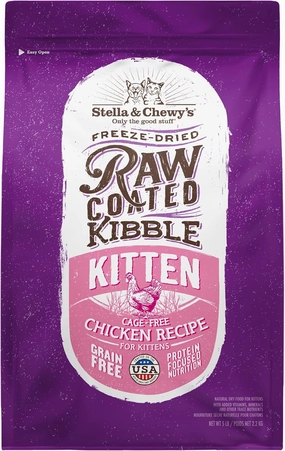 Stella & Chewy's Raw Coated Premium Kibble Cat & Kitten Food – Grain Free, Protein Rich Meals – Cage-Free Chicken for Kittens Recipe – 5 lb. Bag