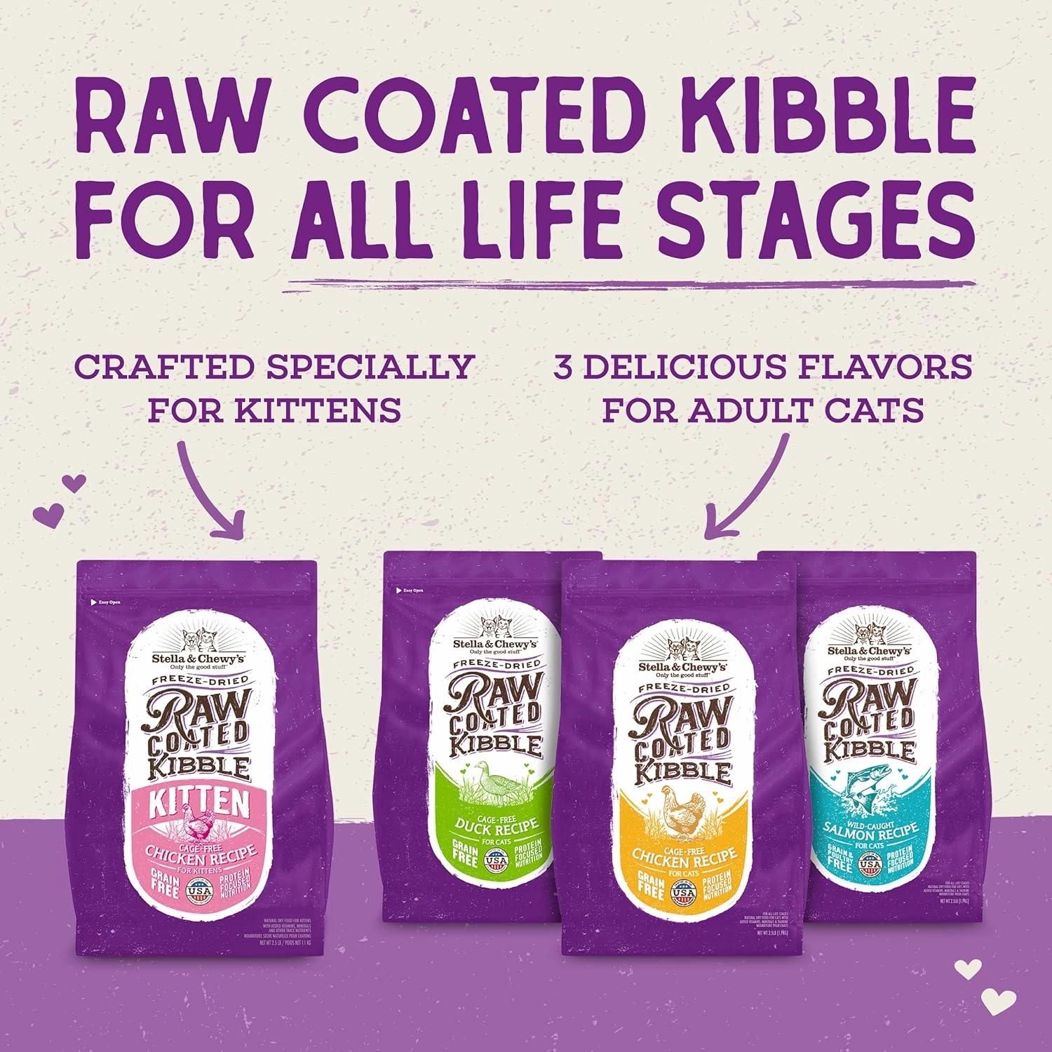 Stella & Chewy's Raw Coated Premium Kibble Cat & Kitten Food – Grain Free, Protein Rich Meals – Cage-Free Chicken for Kittens Recipe – 5 lb. Bag